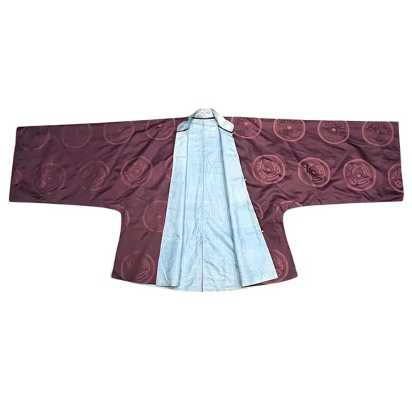 Purple Kimono Jacket Chinese Asian Button-Up Robe Tang Jacket Blue Reversible - Picture 8 of 15